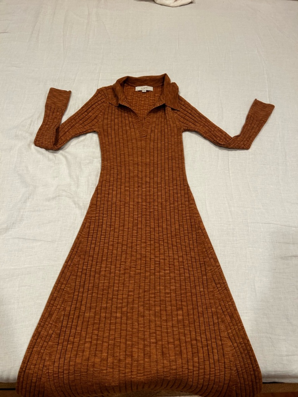 LOFT Ribbed Polo Sweater Midi Dress in Rust - Picture 3 of 3